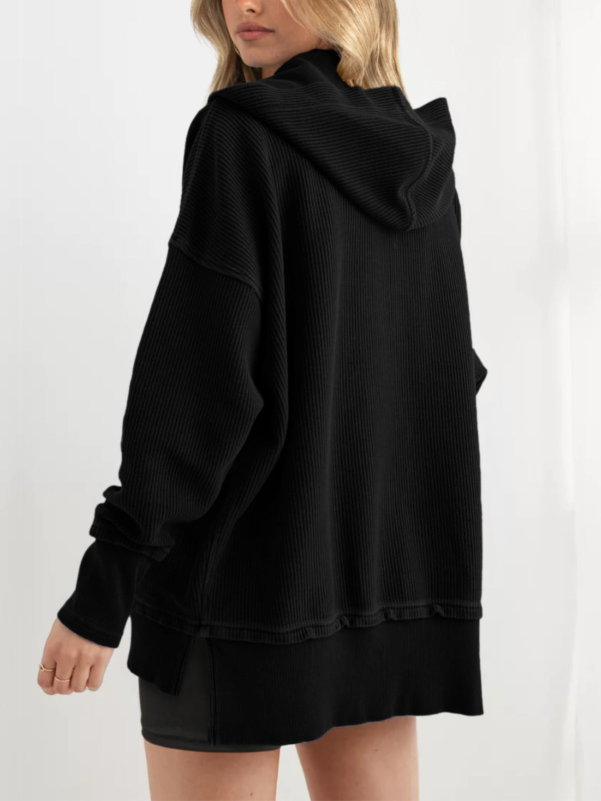 Hot Sale-Womens Long Sleeve Hoodie Oversized Button Up Sweatshirt Pullover Tops