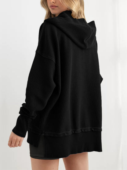 Hot Sale-Womens Long Sleeve Hoodie Oversized Button Up Sweatshirt Pullover Tops