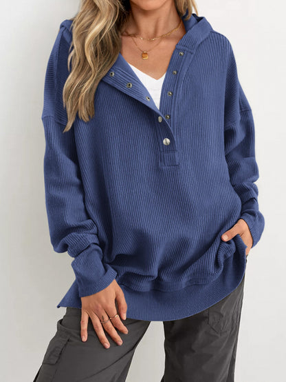 Hot Sale-Womens Long Sleeve Hoodie Oversized Button Up Sweatshirt Pullover Tops