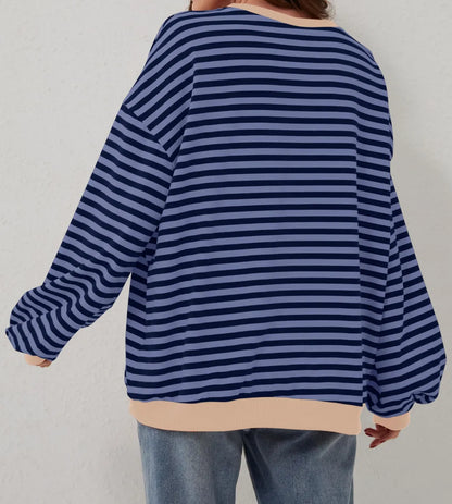 Oversized Striped Color Block Sweatshirt