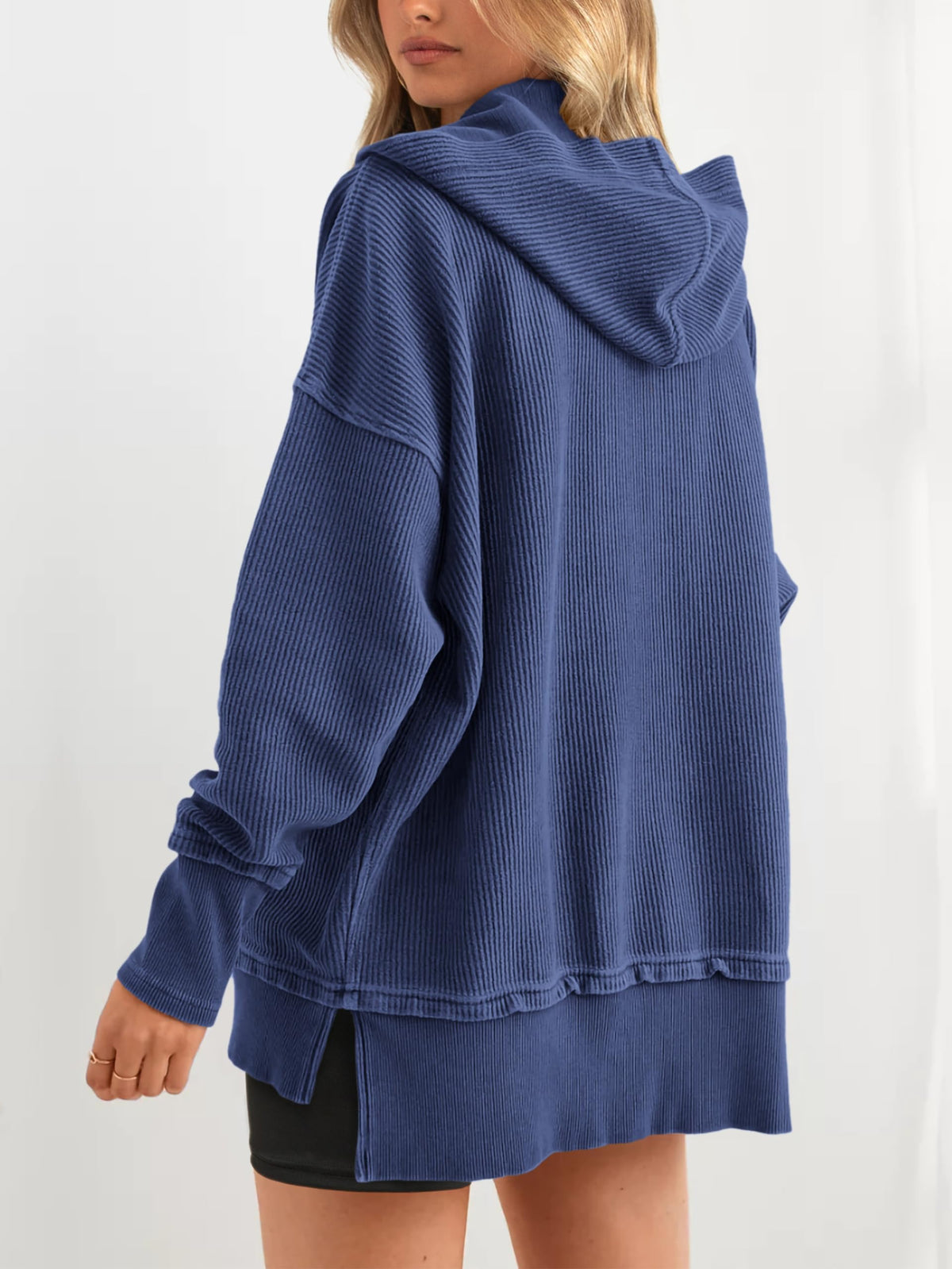 Hot Sale-Womens Long Sleeve Hoodie Oversized Button Up Sweatshirt Pullover Tops