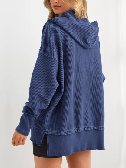 Hot Sale-Womens Long Sleeve Hoodie Oversized Button Up Sweatshirt Pullover Tops