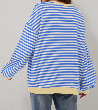 Oversized Striped Color Block Sweatshirt