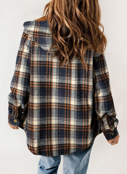 ⏰Hot Sale-Women's Thickened Flannel Long Sleeve Plaid Jacket Coat with Hood