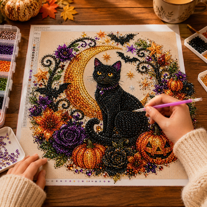 🎃Halloween Black Cat Moon Diamond Art Hanging Ornament Kit