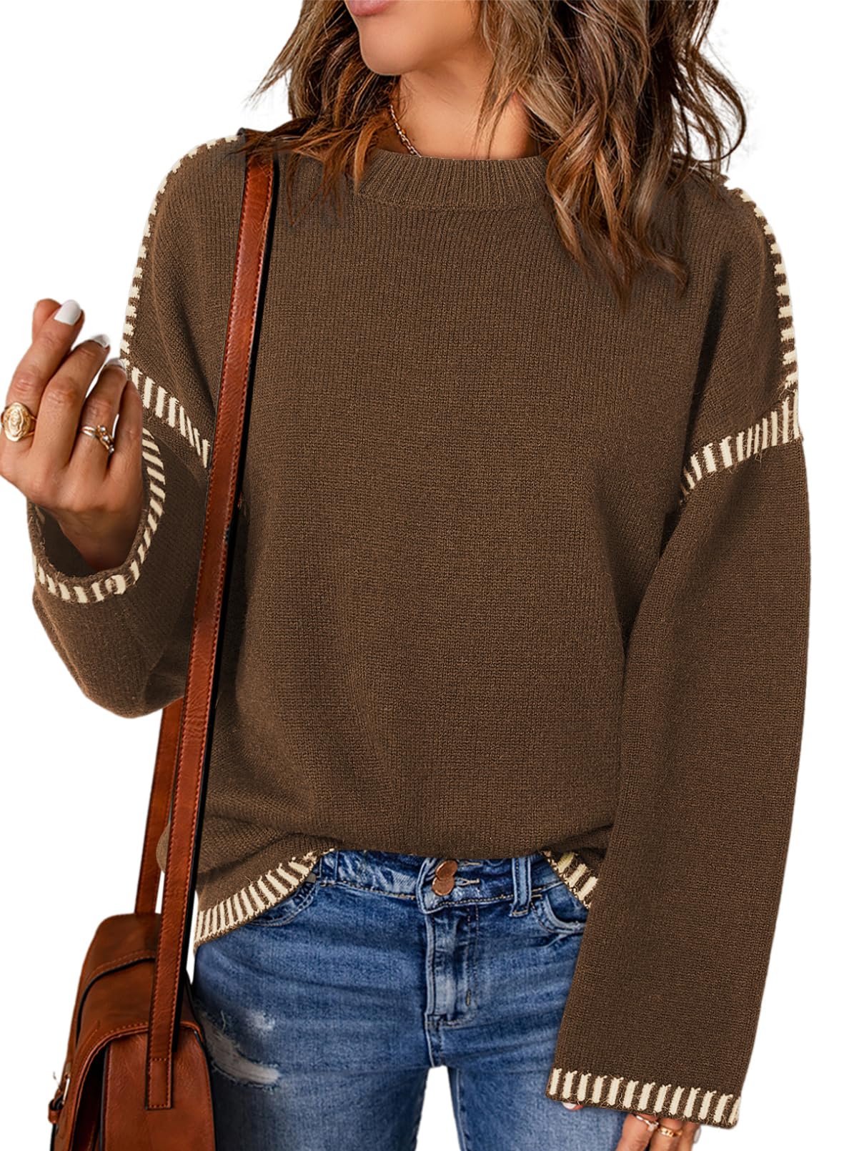 Women's Contrast Cable Knit Pullover Sweater (Buy 2 Free Shipping)