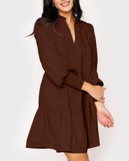 Women's  Casual V Neck Fall Long Sleeve Loose Ruffle Tiered Dress(BUY 2 FREE SHIPPING)