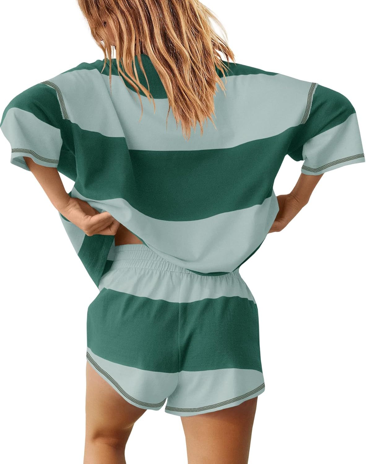 Womens Summer Oversized Quarter Zip Striped Shirt and Shorts Lounge Sets (Buy 2 Free Shipping)