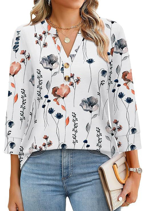 2026 New Womens 3/4 Sleeve Heley Button V neck Tops(BUY 3 FREE SHIPPING)