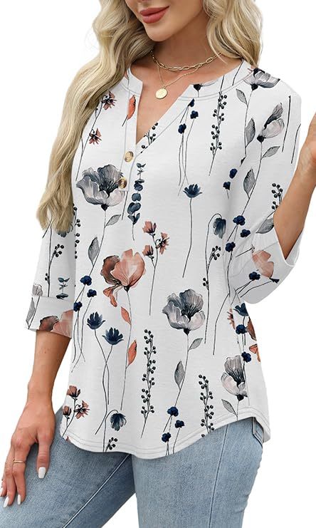 2026 New Womens 3/4 Sleeve Heley Button V neck Tops(BUY 3 FREE SHIPPING)