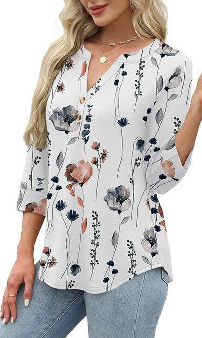2026 New Womens 3/4 Sleeve Heley Button V neck Tops(BUY 3 FREE SHIPPING)