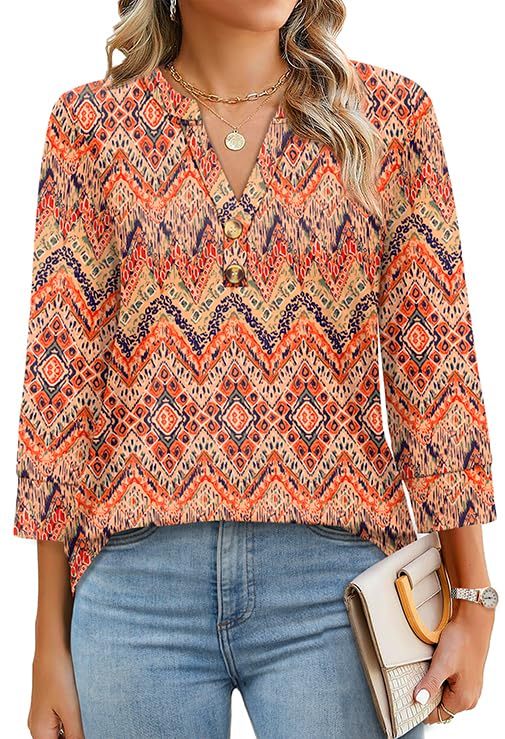 2026 New Womens 3/4 Sleeve Heley Button V neck Tops(BUY 3 FREE SHIPPING)