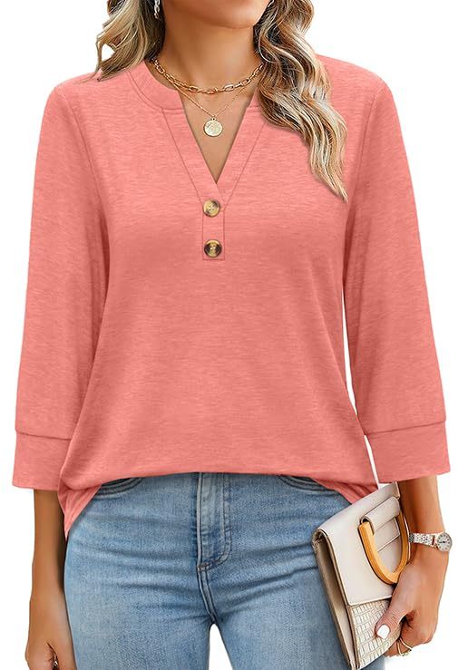 2026 New Womens 3/4 Sleeve Heley Button V neck Tops(BUY 3 FREE SHIPPING)