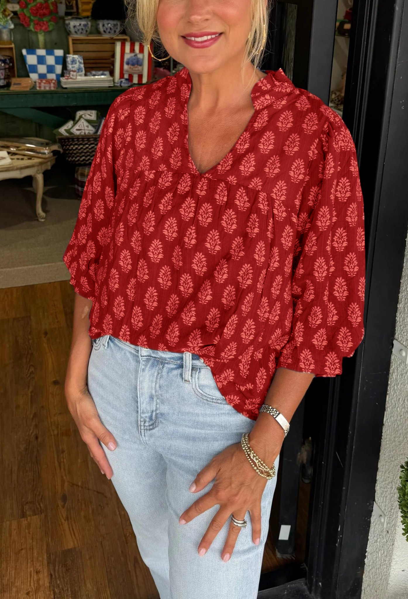Women's V-neck Half-sleeve Printed Shirt Top (Buy 2 Free Shipping)