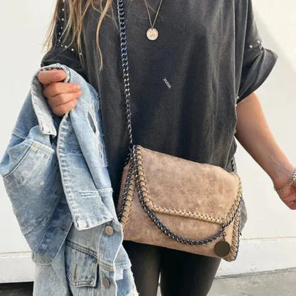 Suede clutch with chain
