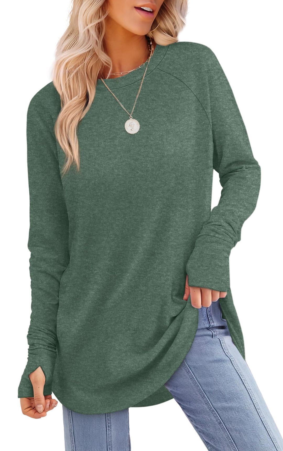Womens Long Sleeve Thumb Hole Shirts Tunic Tops to Wear with Leggings(BUY 2 FREE SHIPPING)