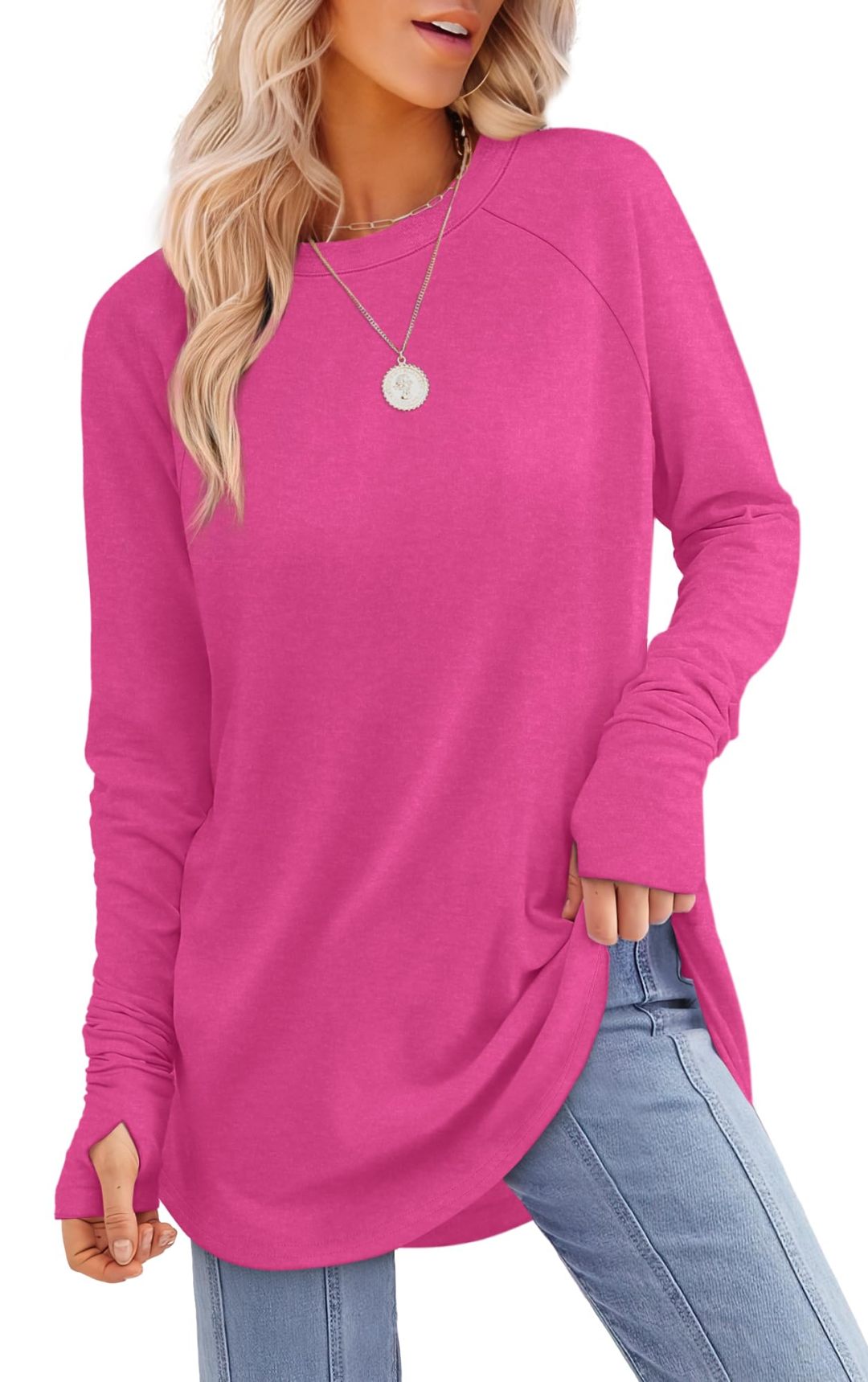 Womens Long Sleeve Thumb Hole Shirts Tunic Tops to Wear with Leggings(BUY 2 FREE SHIPPING)