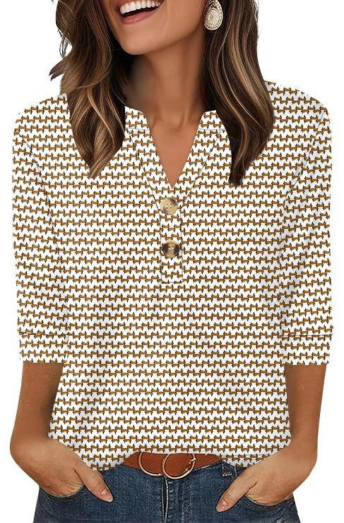 2026 New Womens 3/4 Sleeve Heley Button V neck Tops(BUY 3 FREE SHIPPING)