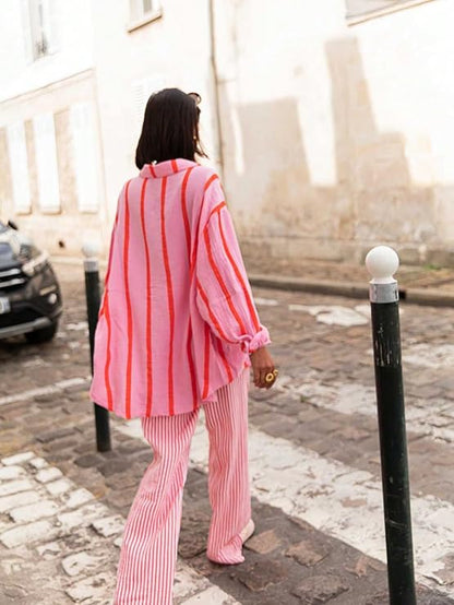 ✨Women's striped button-down long-sleeved shirt（BUY 2 FREE SHIPPING)