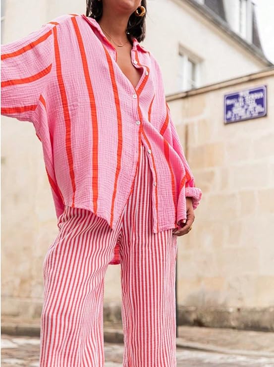 ✨Women's striped button-down long-sleeved shirt（BUY 2 FREE SHIPPING)