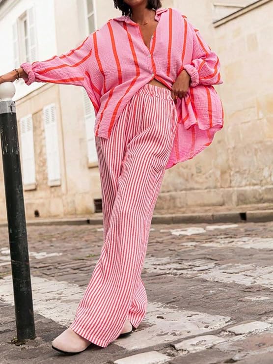 ✨Women's striped button-down long-sleeved shirt（BUY 2 FREE SHIPPING)