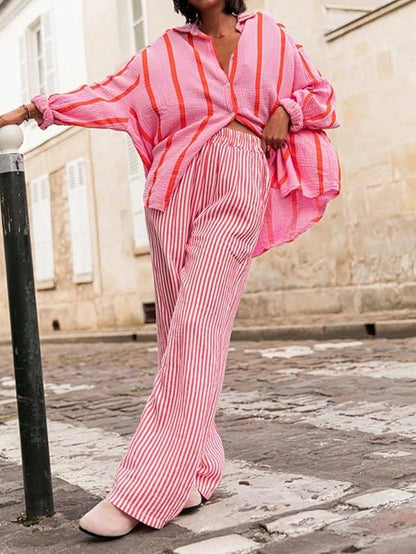 ✨Women's striped button-down long-sleeved shirt（BUY 2 FREE SHIPPING)