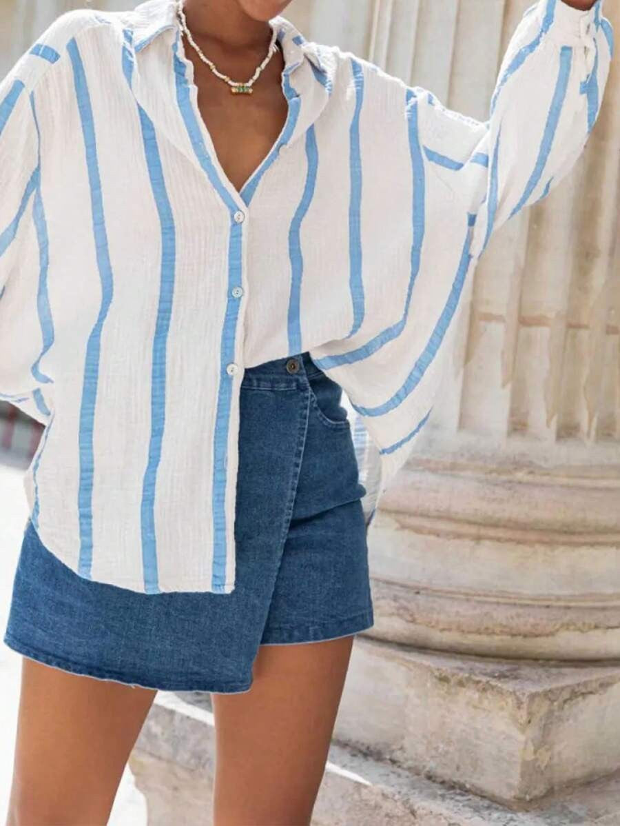 ✨Women's striped button-down long-sleeved shirt（BUY 2 FREE SHIPPING)