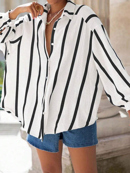 ✨Women's striped button-down long-sleeved shirt（BUY 2 FREE SHIPPING)
