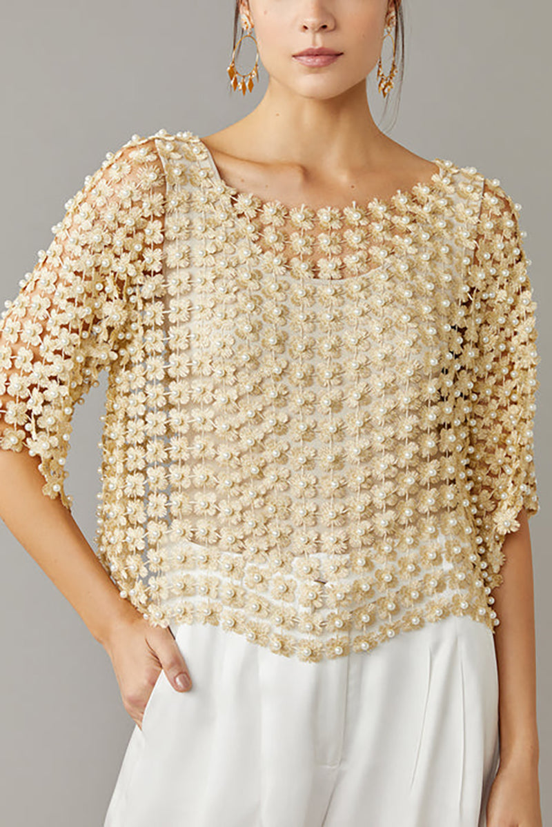 Pearl Detail Crochet Top(BUY 2 FREE SHIPPING)