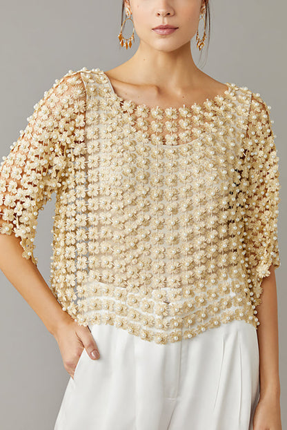 Pearl Detail Crochet Top(BUY 2 FREE SHIPPING)