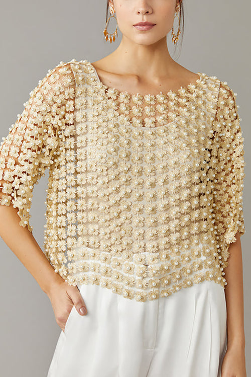 Pearl Detail Crochet Top(BUY 2 FREE SHIPPING)