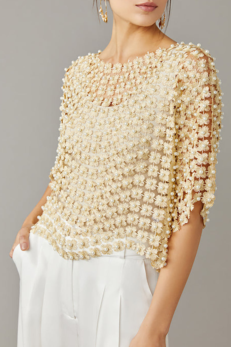 Pearl Detail Crochet Top(BUY 2 FREE SHIPPING)