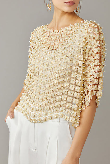 Pearl Detail Crochet Top(BUY 2 FREE SHIPPING)