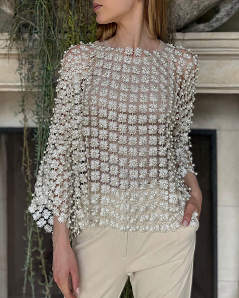 Pearl Detail Crochet Top(BUY 2 FREE SHIPPING)
