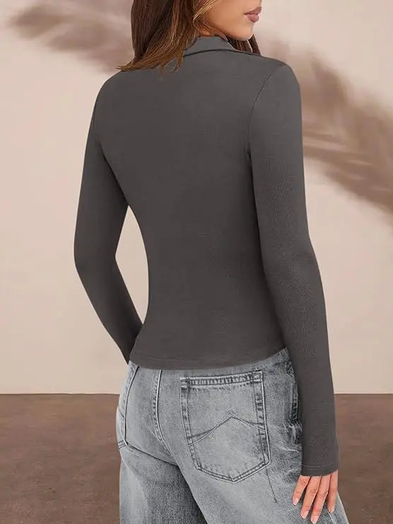 Womens' Button Down Shirts V Neck Collared Ruched Slim Fit Long Sleeve Shirt Casual Fashion Ladies Tops