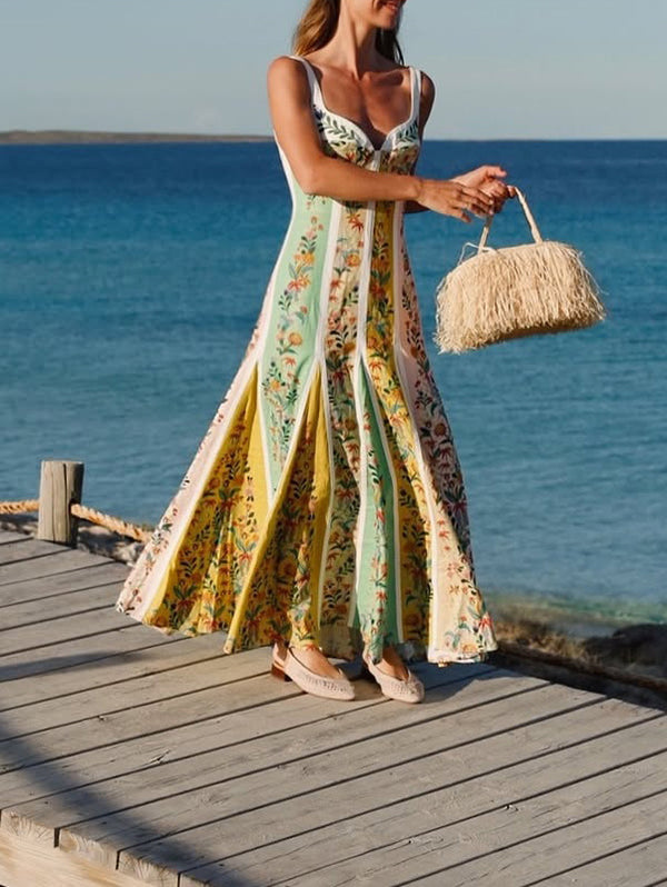 Women's Sleeveless Deep V-Neck Backless High-Waisted Summer Dress