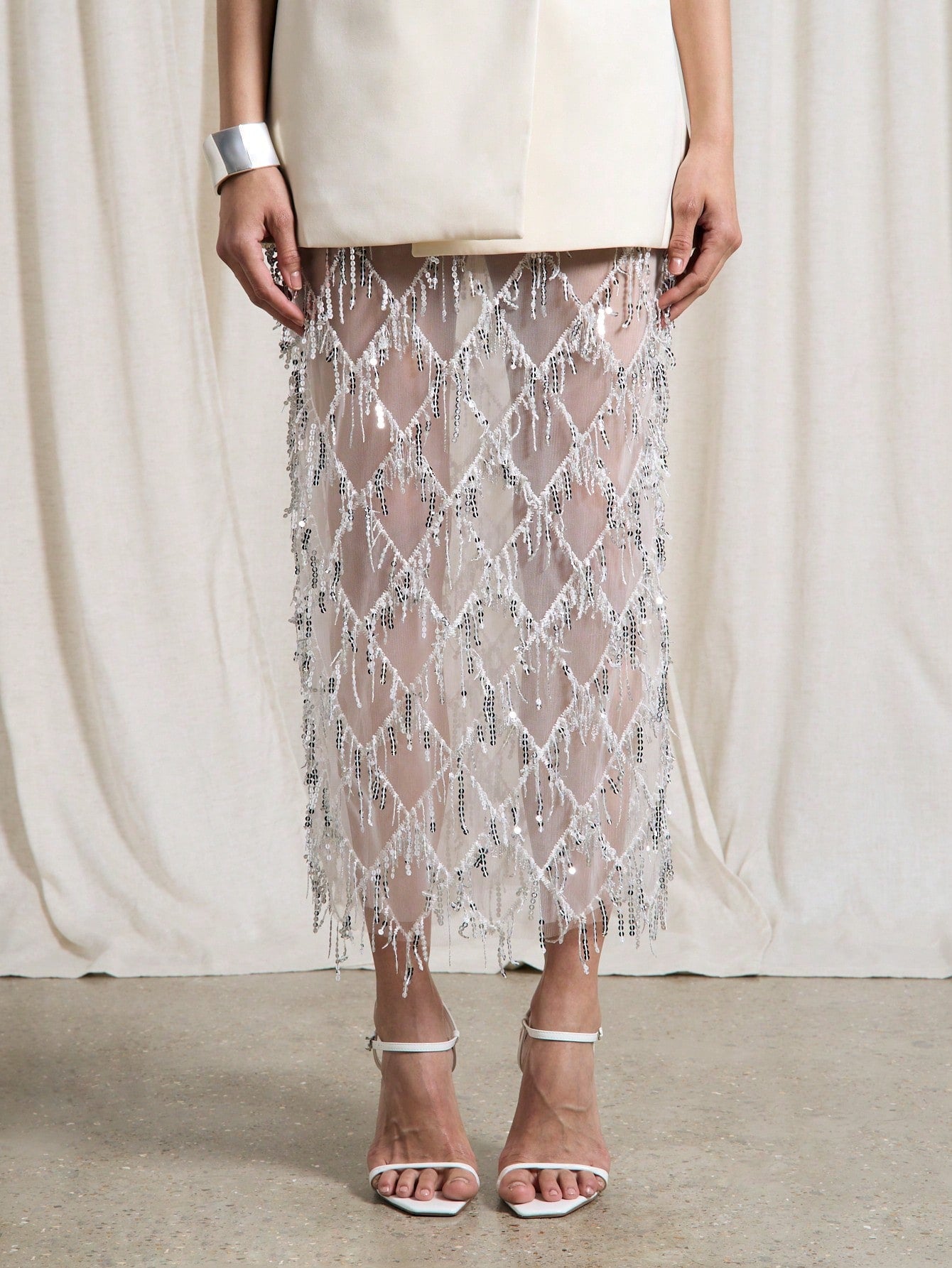 Beaded Crystal Mesh Overlay Skirt（BUY 2 FREE SHIPPING)