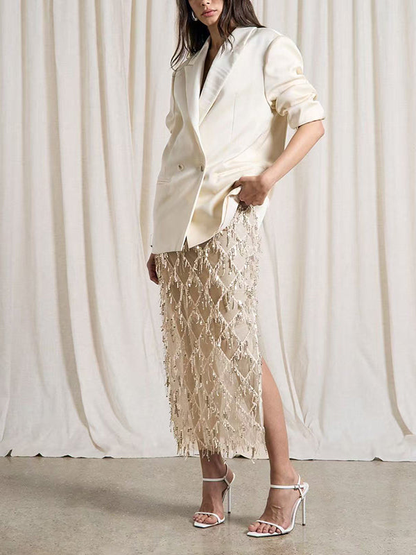 Beaded Crystal Mesh Overlay Skirt（BUY 2 FREE SHIPPING)