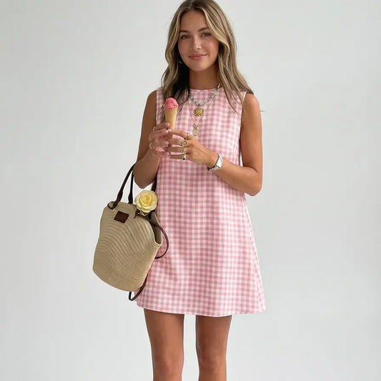 Women's Spring/Summer Plaid Sleeveless Mini Dress(BUY 2 FREE SHIPPING)