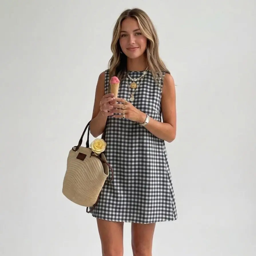 Women's Spring/Summer Plaid Sleeveless Mini Dress(BUY 2 FREE SHIPPING)