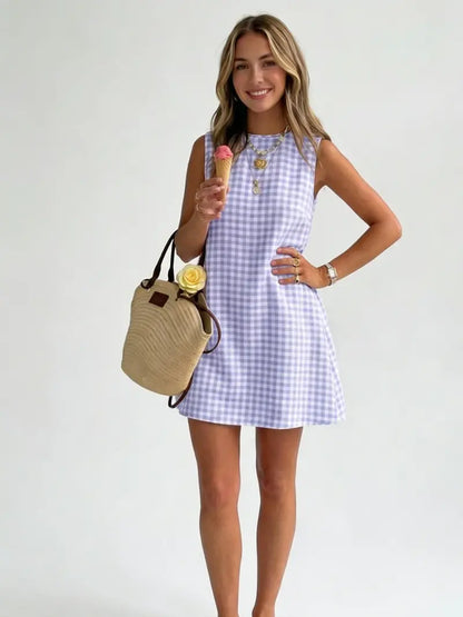 Women's Spring/Summer Plaid Sleeveless Mini Dress(BUY 2 FREE SHIPPING)