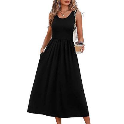 2026 Summer Women's Sleeveless Printed Vest Dress with Pockets