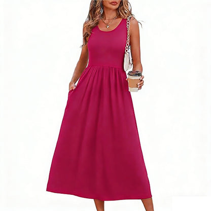 2026 Summer Women's Sleeveless Printed Vest Dress with Pockets