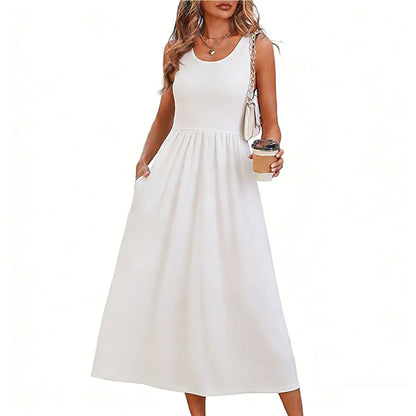 2026 Summer Women's Sleeveless Printed Vest Dress with Pockets