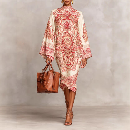 Elegant Paisley Print Relaxed Midi Dress