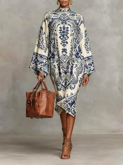 Elegant Paisley Print Relaxed Midi Dress