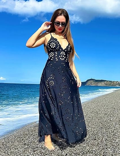 Women's One Piece Bathing Suit Petal Hollow V Neck Swimsuit and Skirt