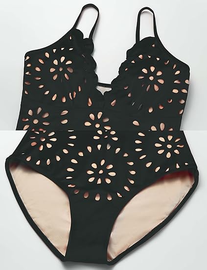 Women's One Piece Bathing Suit Petal Hollow V Neck Swimsuit and Skirt