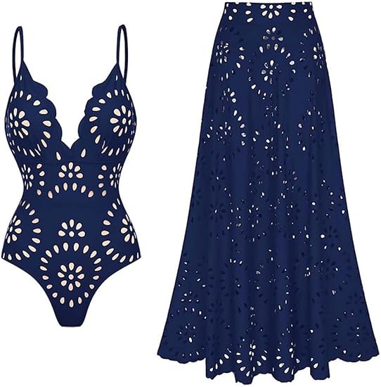 Women's One Piece Bathing Suit Petal Hollow V Neck Swimsuit and Skirt