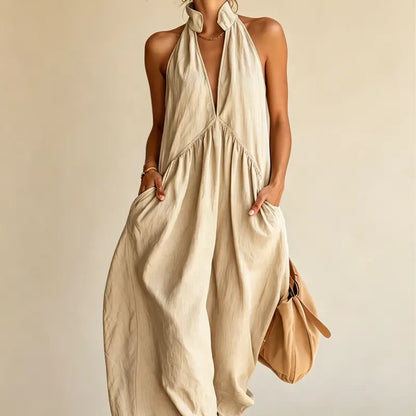 Halter Neck Linen-Blend Maxi Dress
